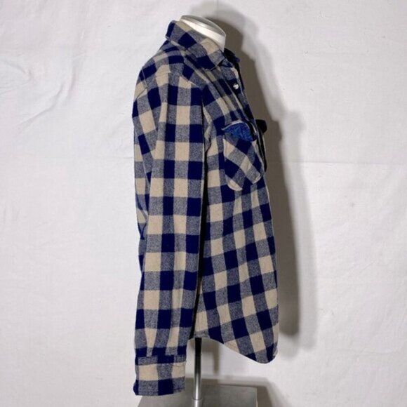 Vintage St. John’s Bay Virgin Wool Navy Tan Plaid Button Up Shirt M - Picture 3 of 12